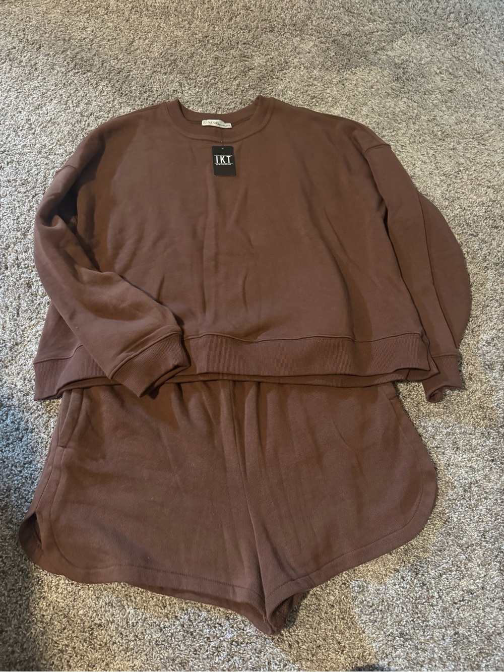 Women's Brown Crewneck Sweatshirt and Shorts Set